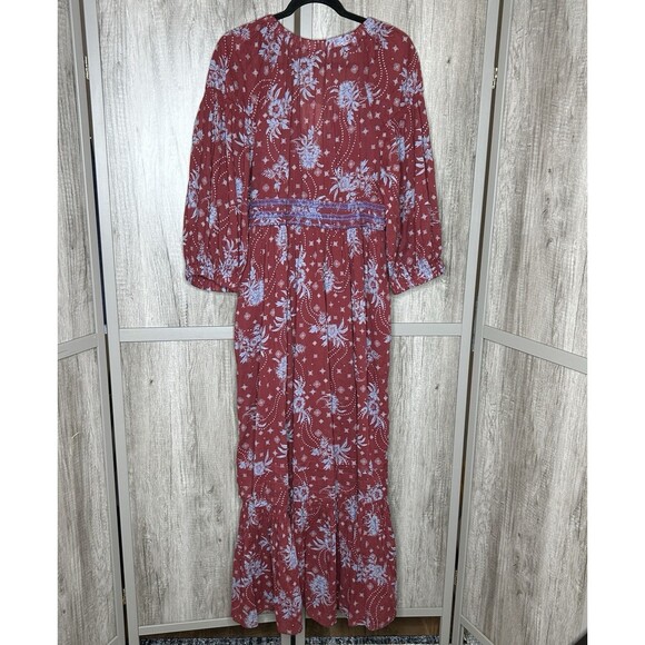 Free People Dress Womens Large Golden Hour Maxi Wine Combo V Neckline Floral L - Picture 8 of 8